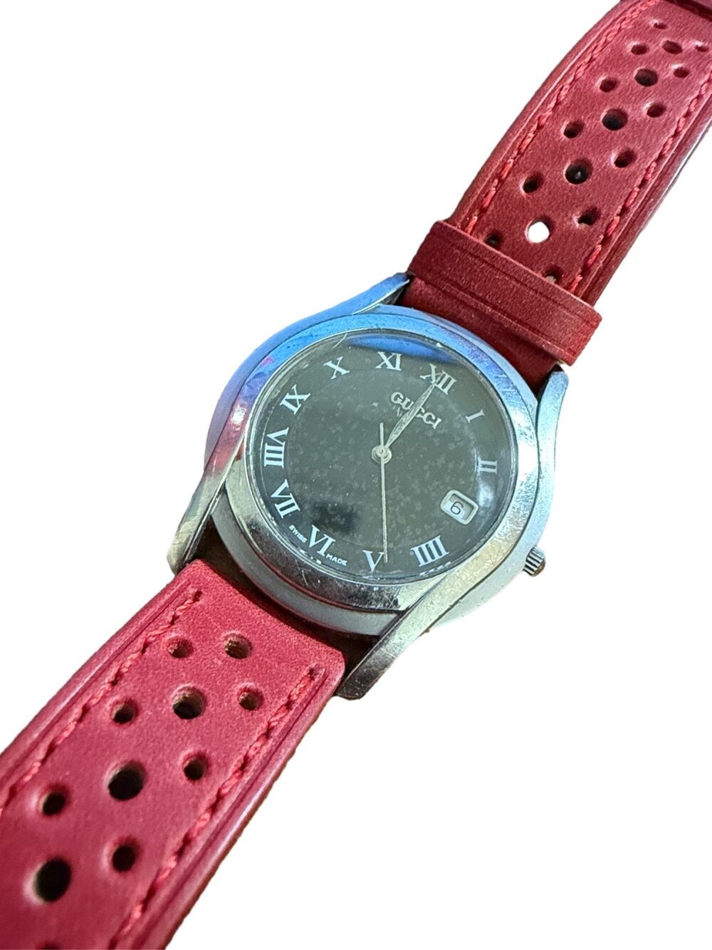 Gucci 5500L Women's Watch Black Roman Dial Date Quartz Stainless Steel